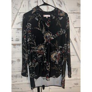 Jude Connally Black Multi Long Sleeve Floral Collared Tunic Women's Medium